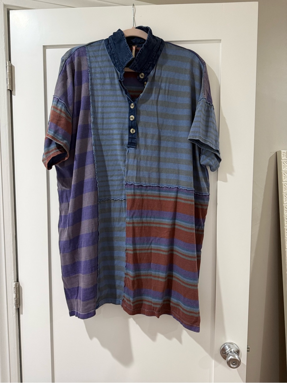 Free People Striped Patchwork Mini Dress in Blue, Purple and Rust